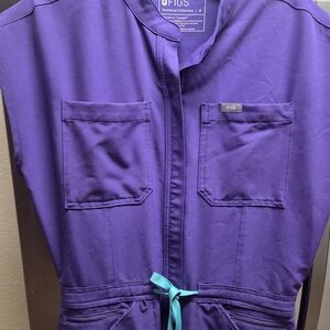 Figs Violet Scrub Top with Aqua Tie